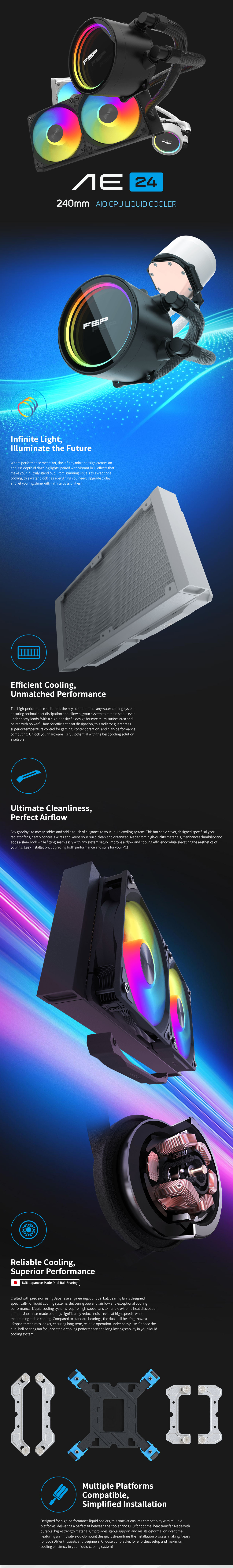 FSP AE24 240mm ARGB AIO Liquid CPU Cooler - Black
