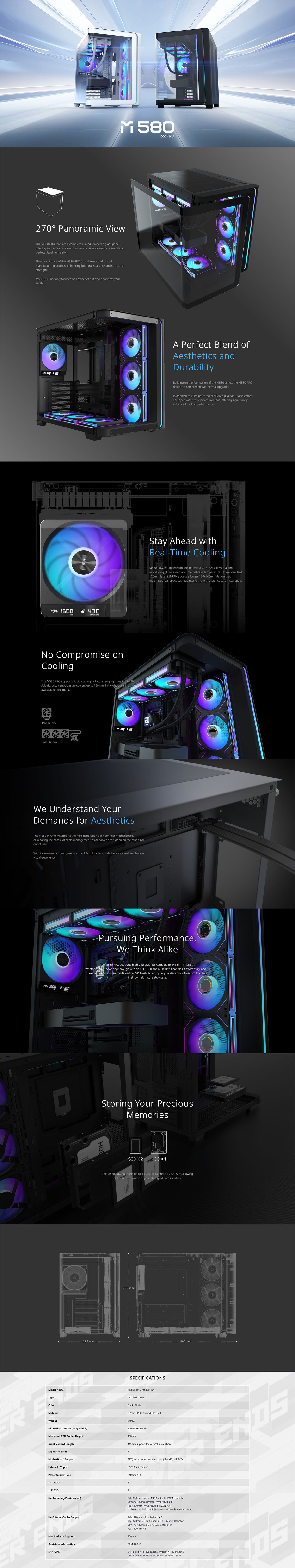 FSP M580 PRO ARGB Tempered Glass Mid-Tower ATX Case - Black