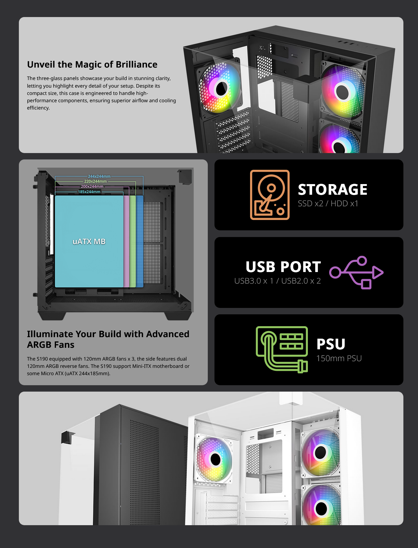FSP S190 ARGB Mini-ITX Case - Black