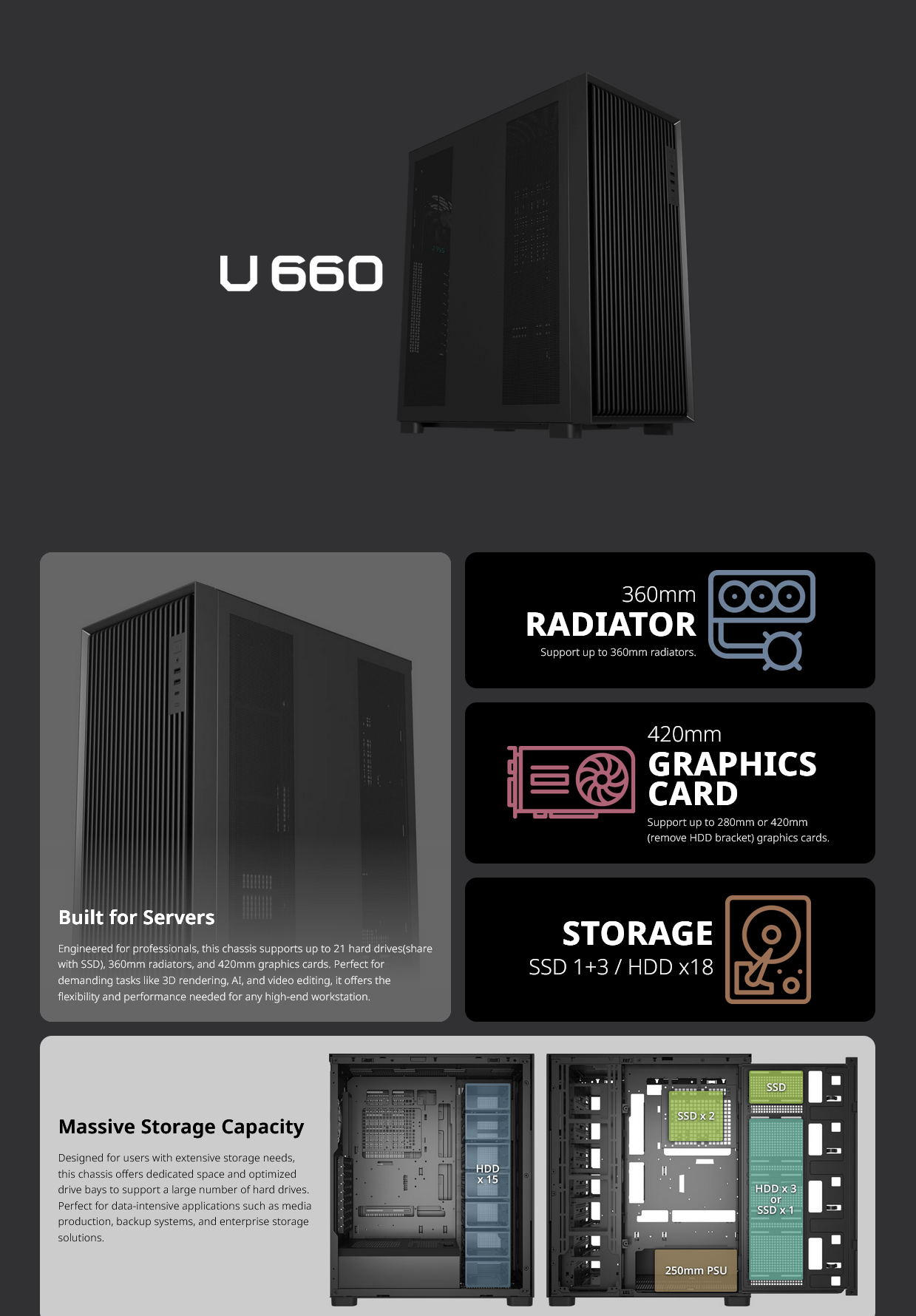 FSP U660 Mid-Tower Multi-HDD Case - Black