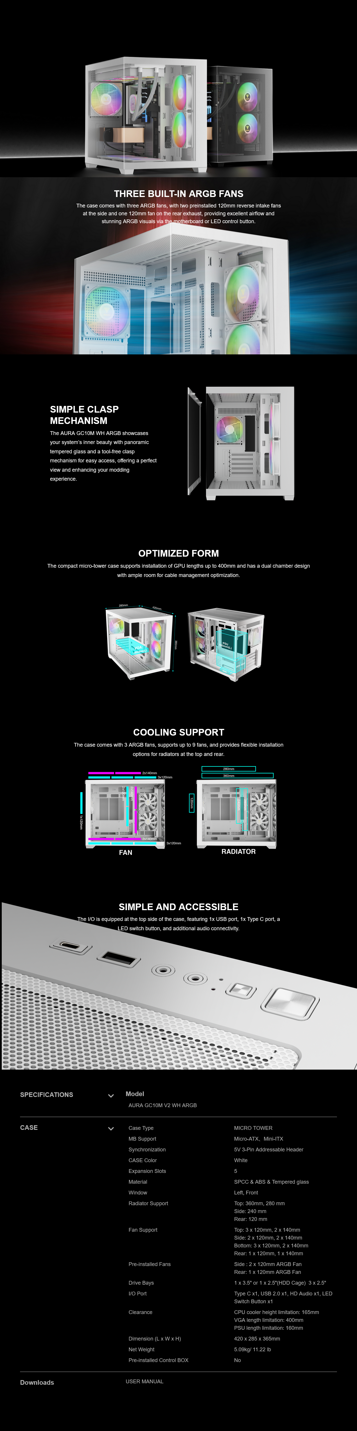 Gamdias AURA GC10M V2 Tempered Glass Micro-ATX Case - White