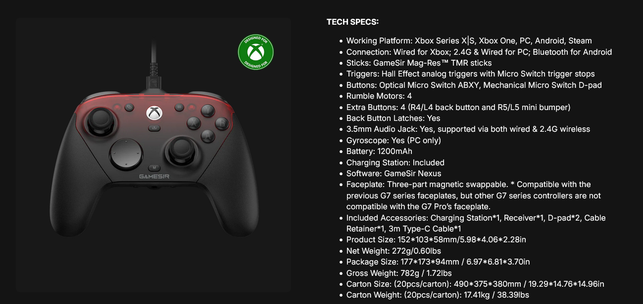 GameSir G7 Pro Gaming Controller - Shadow Ember