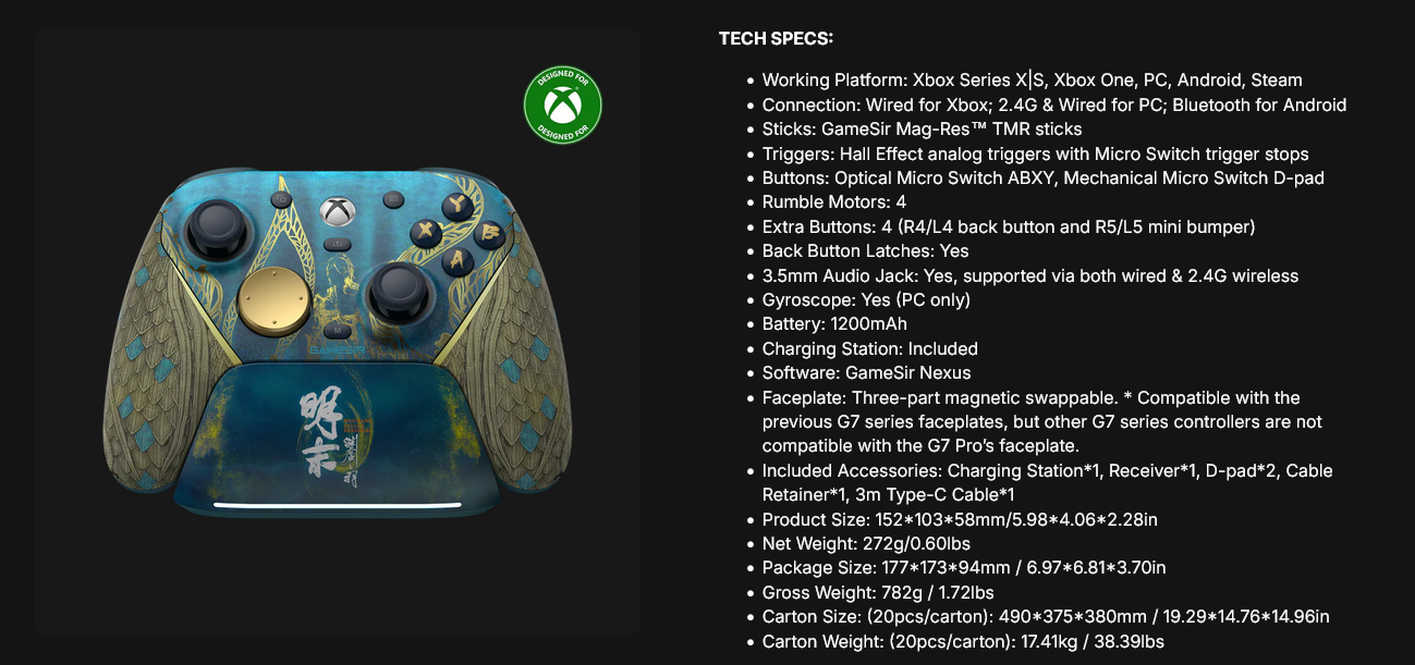 GameSir G7 Pro Gaming Controller - Wuchang Fallen Feathers Edition