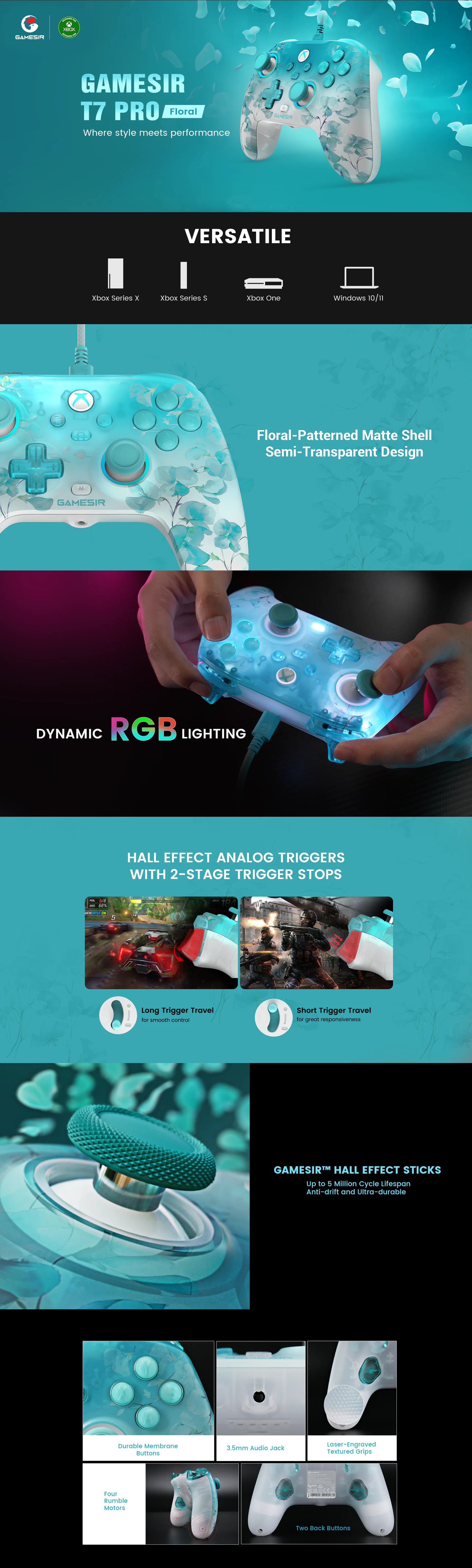 GameSir T7 Pro Gaming Controller - Floral