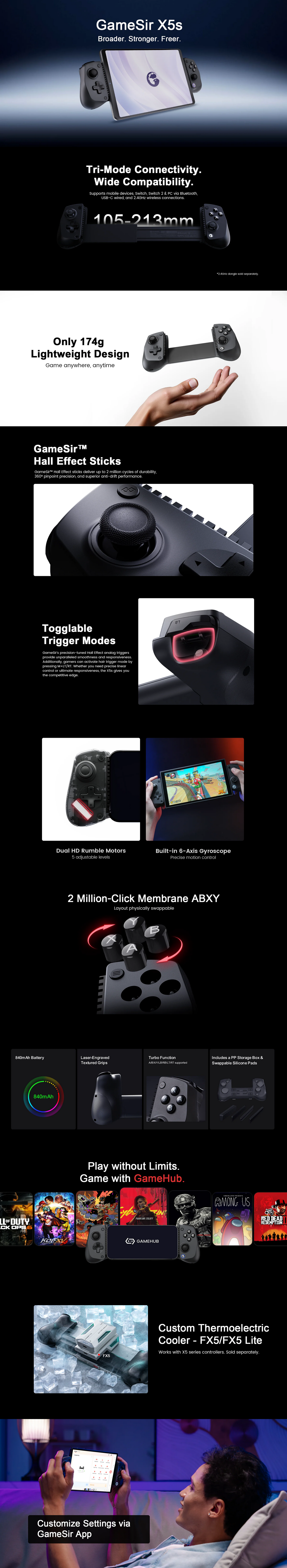 GameSir X5s Wireless Mobile Gaming Controller - Black