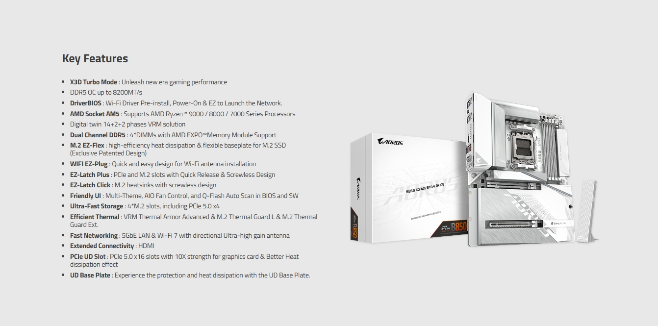 Gigabyte B850 AORUS STEALTH ICE DDR5 AM5 ATX Motherboard