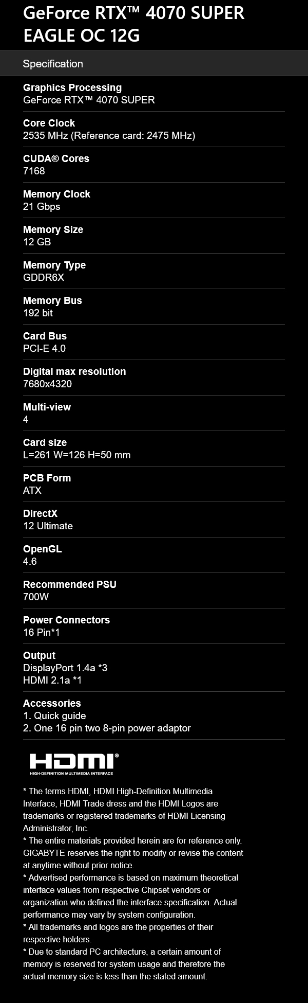Gigabyte GeForce RTX 4070 SUPER EAGLE OC 12GB Video Card