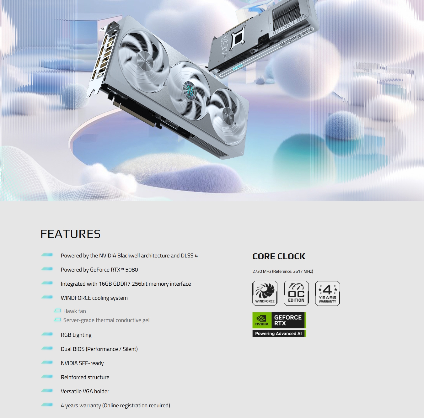 Gigabyte GeForce RTX 5080 AERO OC 16GB Video Card