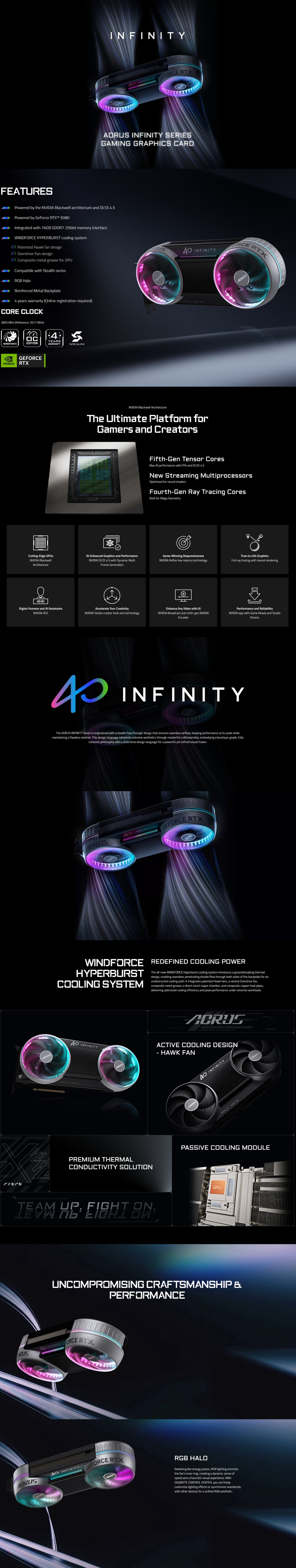 Gigabyte GeForce RTX 5080 AORUS INFINITY 16GB Video Card