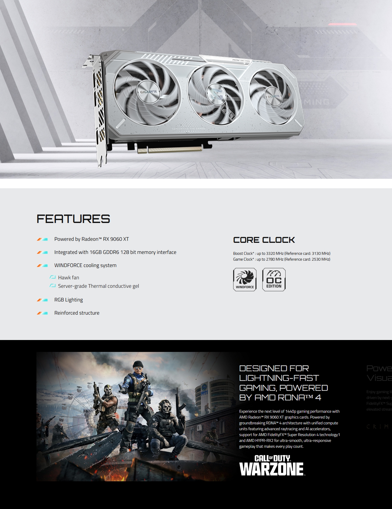 Gigabyte Radeon RX 9060 XT GAMING OC ICE 16GB Video Card
