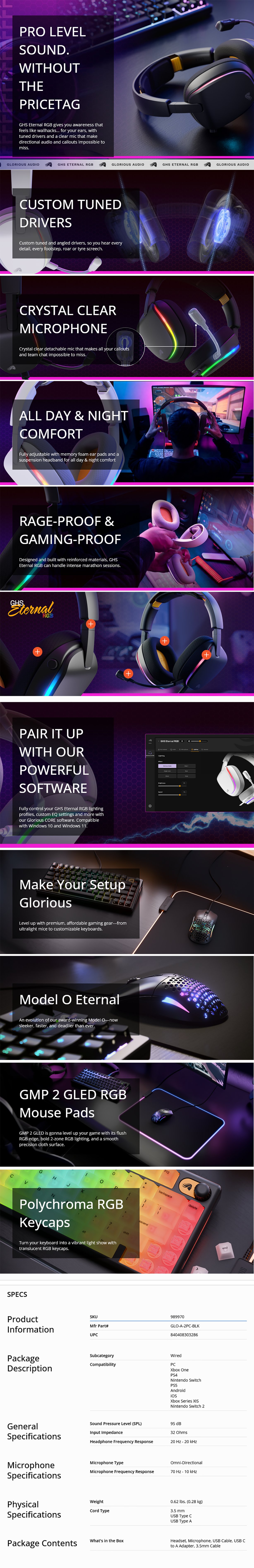 Glorious GHS Eternal RGB Wired Stereo Gaming Headset - Black