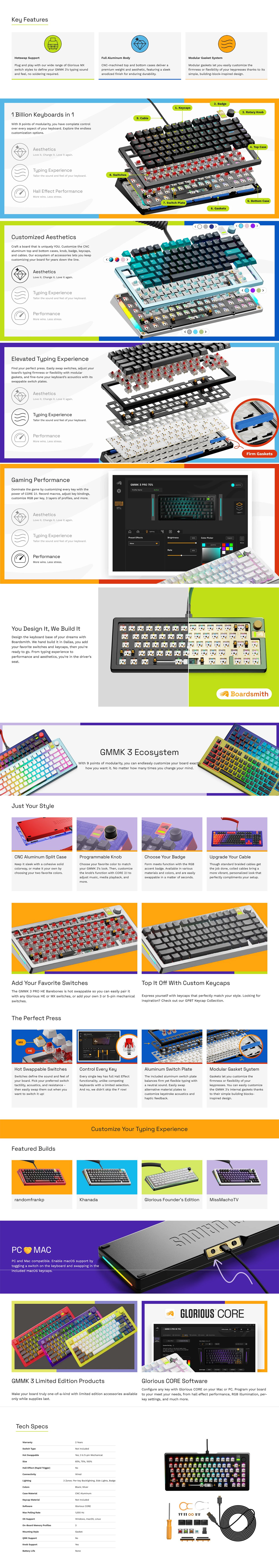 Glorious GMMK 3 100% Barebone Wired Gaming Keyboard - Black