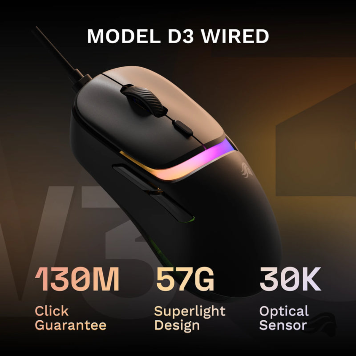 Glorious Model D 3 Wired BAMF 3.0 Optical Gaming Mouse Black - GLO-D3-W ...