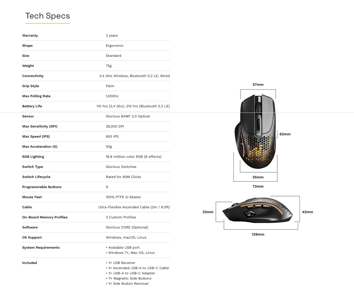Glorious Model I 2 Wireless Ergonomic RGB BAMF 2.0 Optical Gaming Mouse - Black