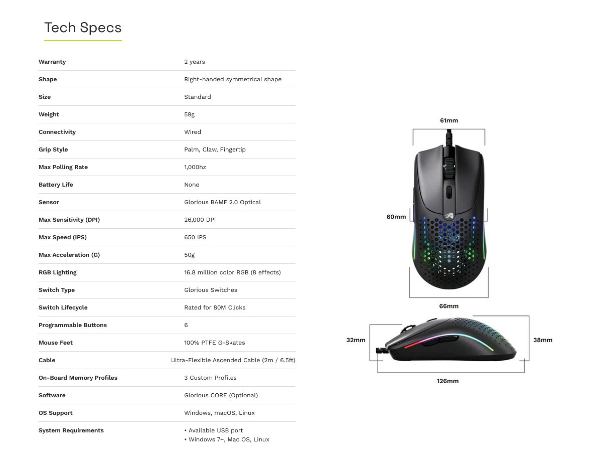 Glorious Model O 2 Wired RGB BAMF 2.0 Optical Gaming Mouse - White