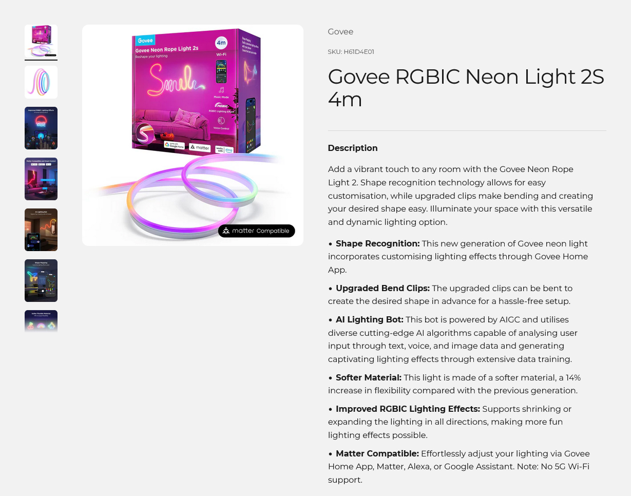 Govee Neon Rope Light 2s - 4m