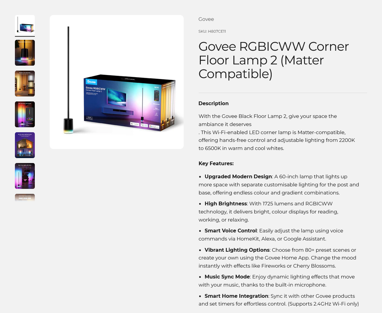 Govee RGBICWW Corner Floor Lamp 2