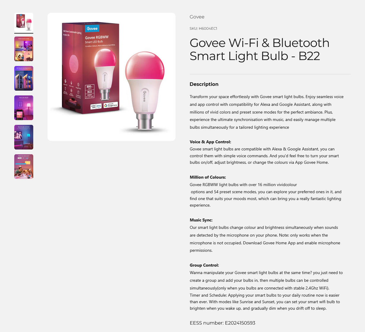 Govee Wi-Fi & Bluetooth Smart Light Bulb - B22