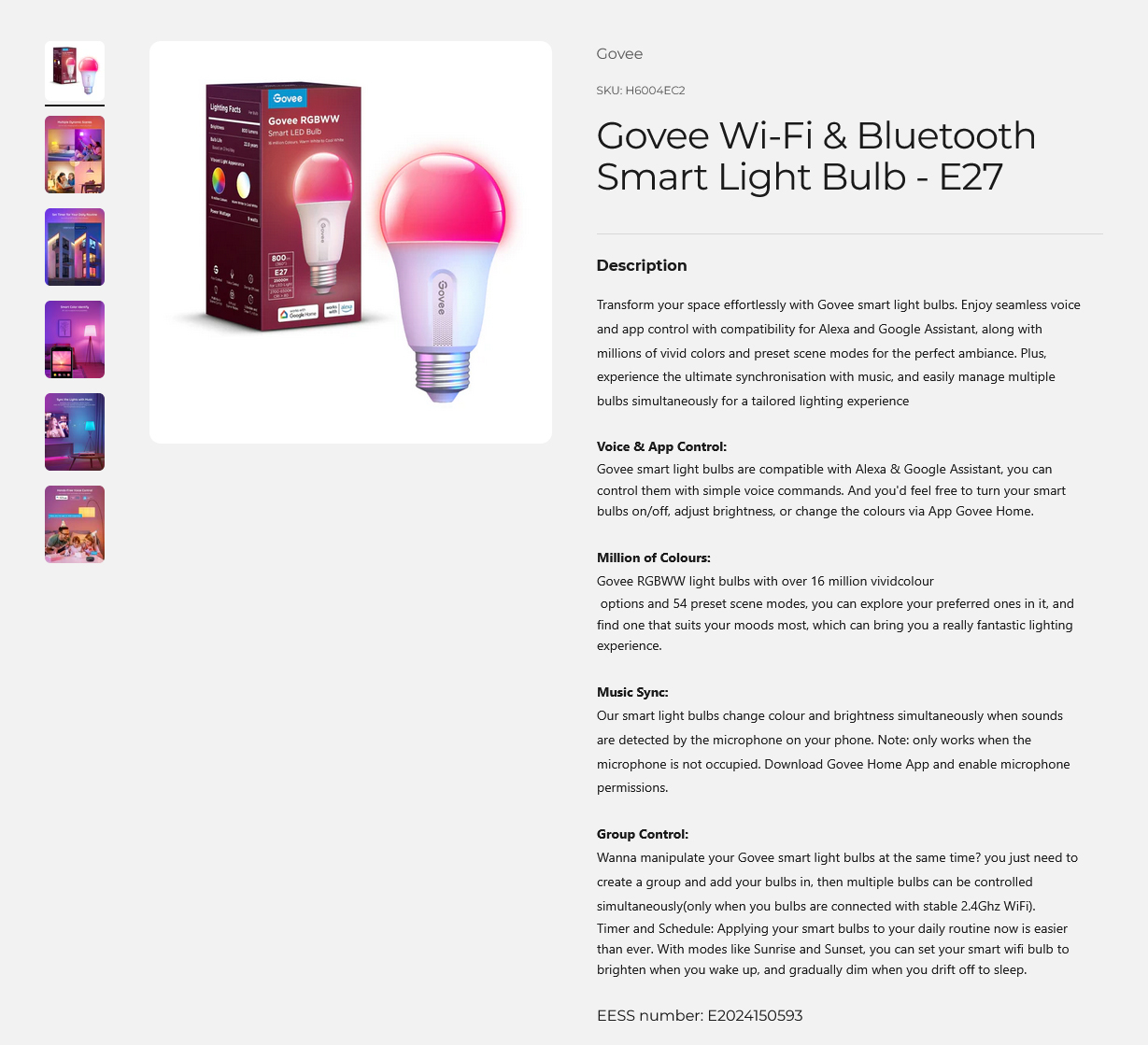Govee Wi-Fi & Bluetooth Smart Light Bulb - E27