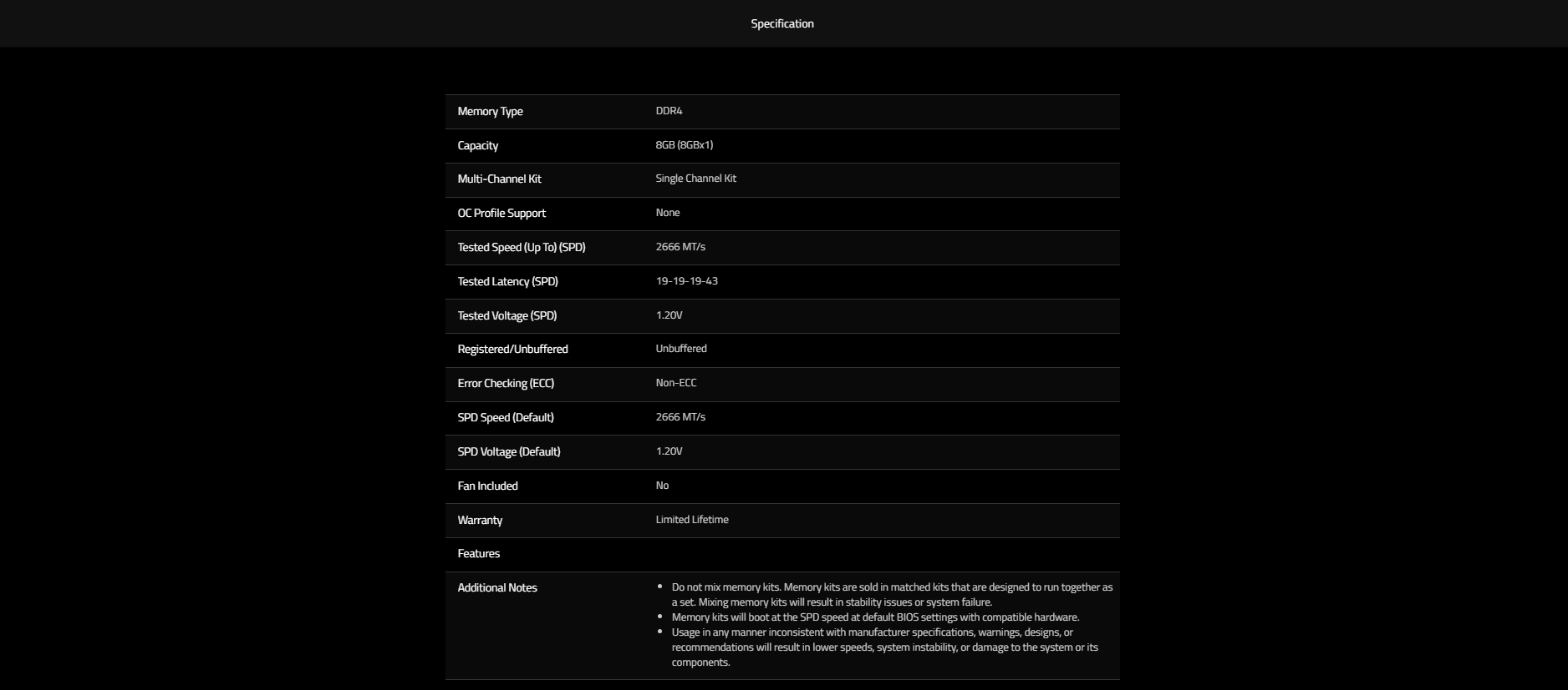 G.Skill Aegis 8GB (1x 8GB) DDR4 2666MHZ CL19 Desktop Memory