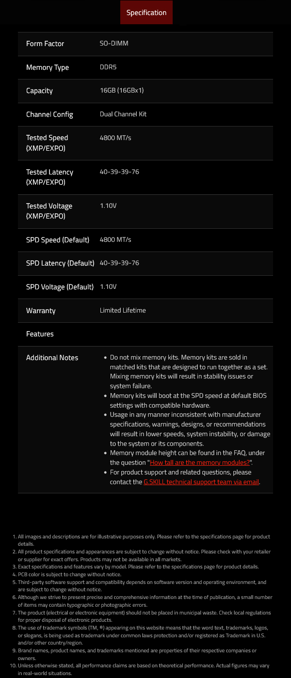 G.Skill Ripjaws 16GB (1x 16GB) DDR5 4800MHz CL40 SODIMM Memory - Desktop Overview 6