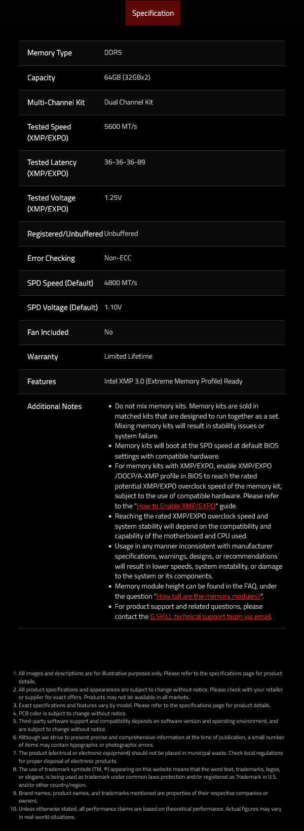 G.Skill Ripjaws S5 64GB (2x 32GB) DDR5 5600MHz CL36 Memory - Black - Desktop Overview 9