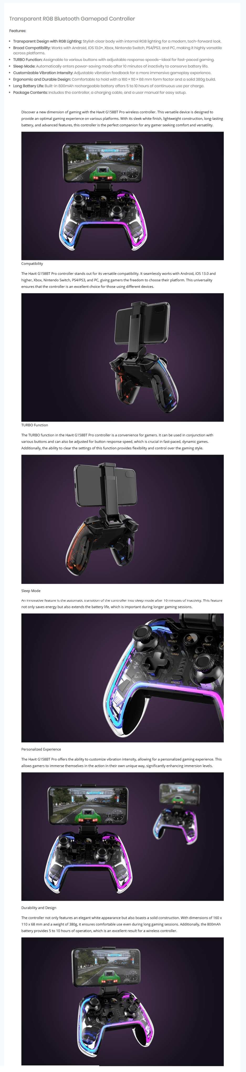 Havit Bluetooth USB PC PS3 PS4 Mobile Game Controller