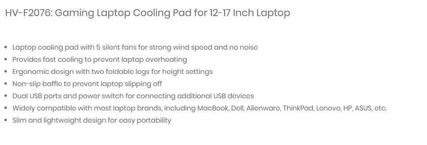 Havit F2076 Notebook Laptop Cooling Pad with 5 Fans