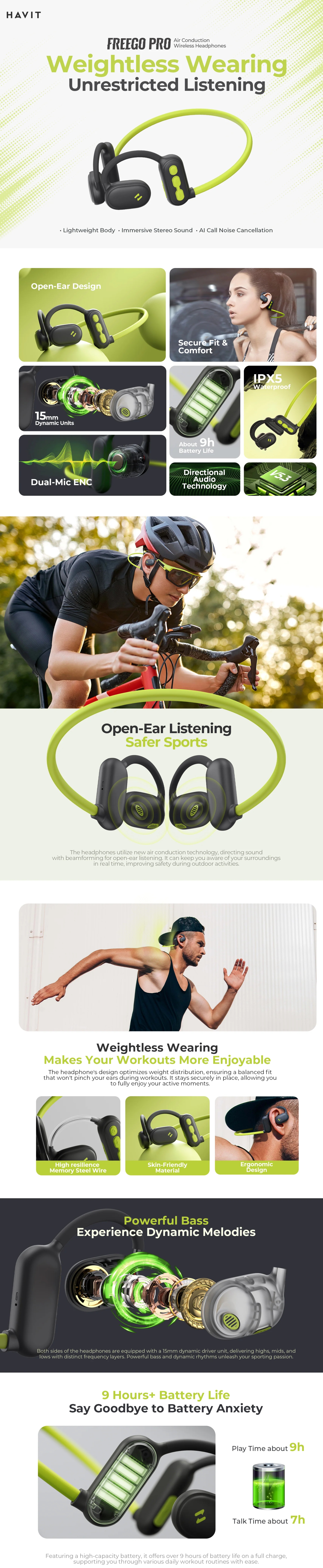 Havit FreeGo Pro Bone Conduction Headphones Earphone - Beige