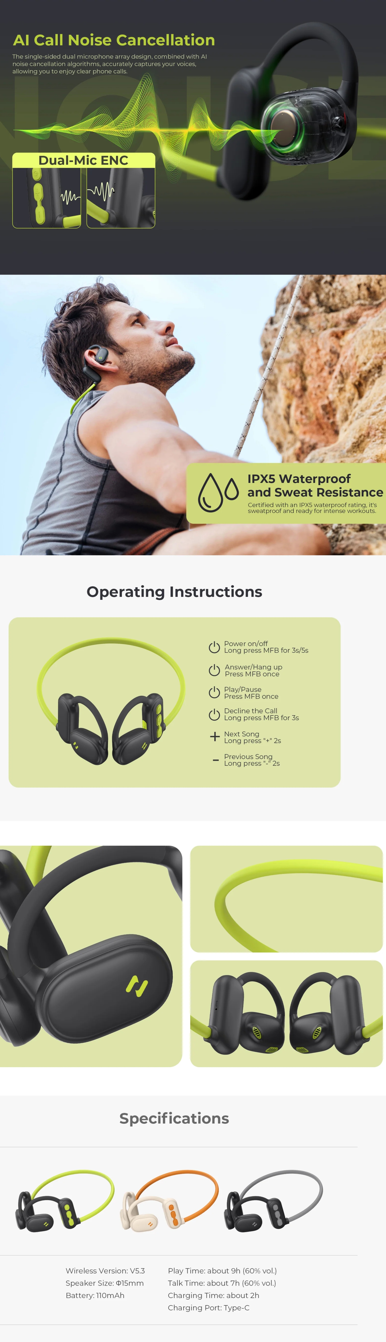 Havit FreeGo Pro Bone Conduction Headphones Earphone - Beige
