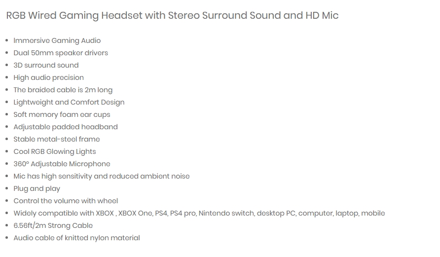 Havit H2016D RGB Gaming Headset Stereo Surround Sound HD Microphone
