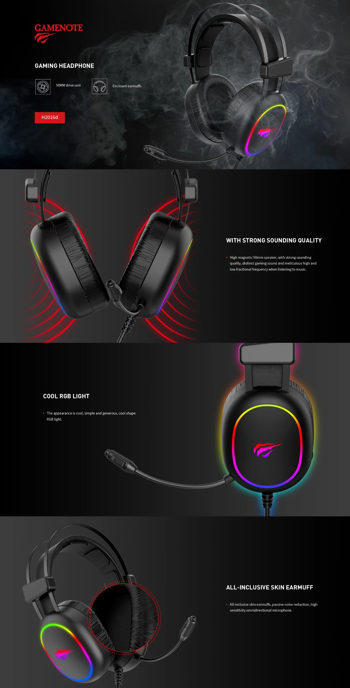 Havit H2016D RGB Gaming Headset Stereo Surround Sound HD Microphone