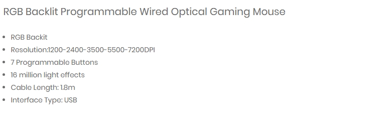 Havit MS1001 RGB Backlit Wired 7200DPI 7 Buttons Gaming Mouse