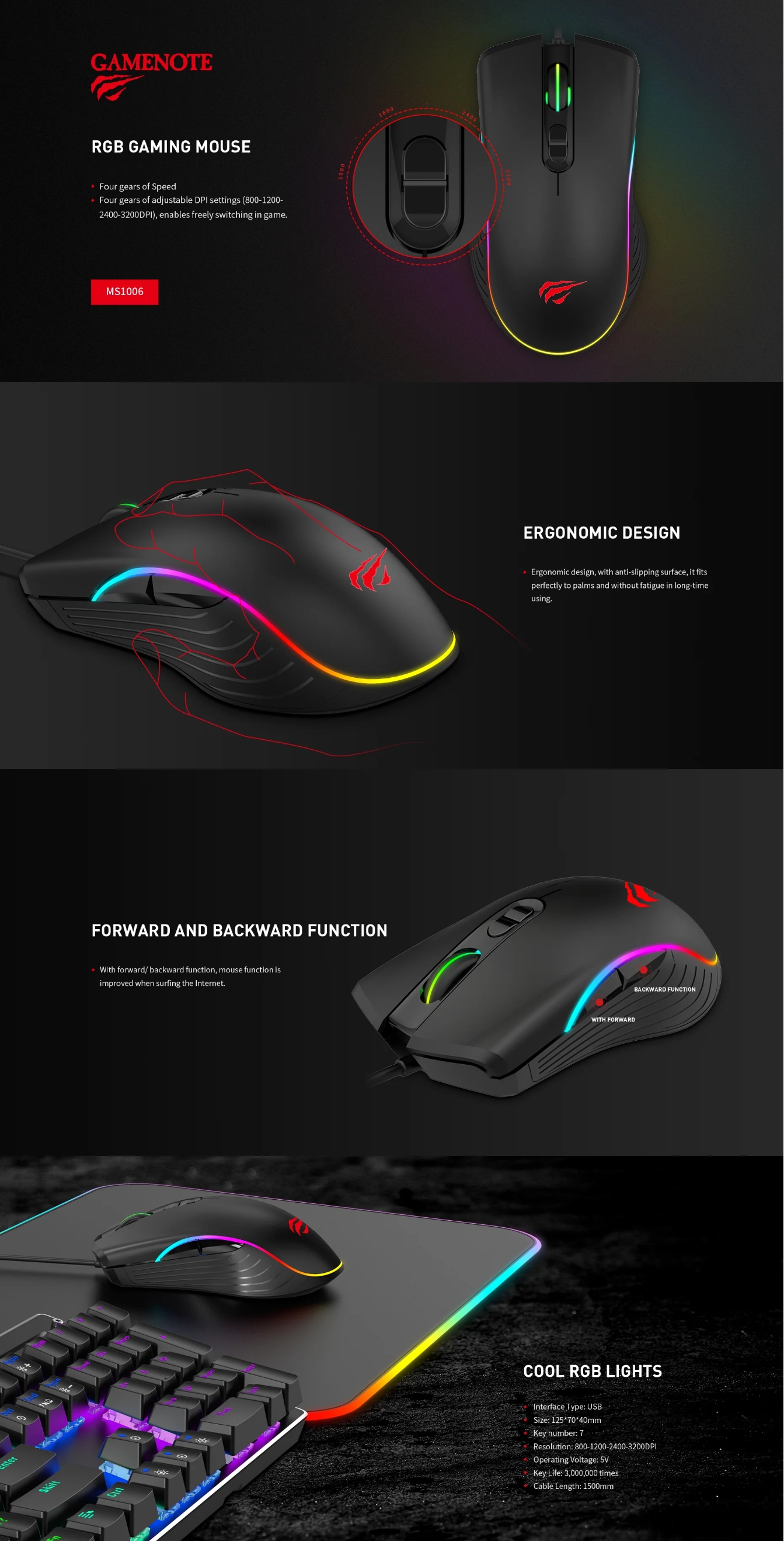 Havit MS1006 RGB Backlit Wired Gaming Mouse