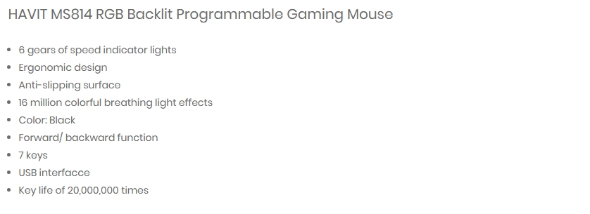 Havit MS814 RGB Backlit Programmable 7000 DPI Gaming Mouse