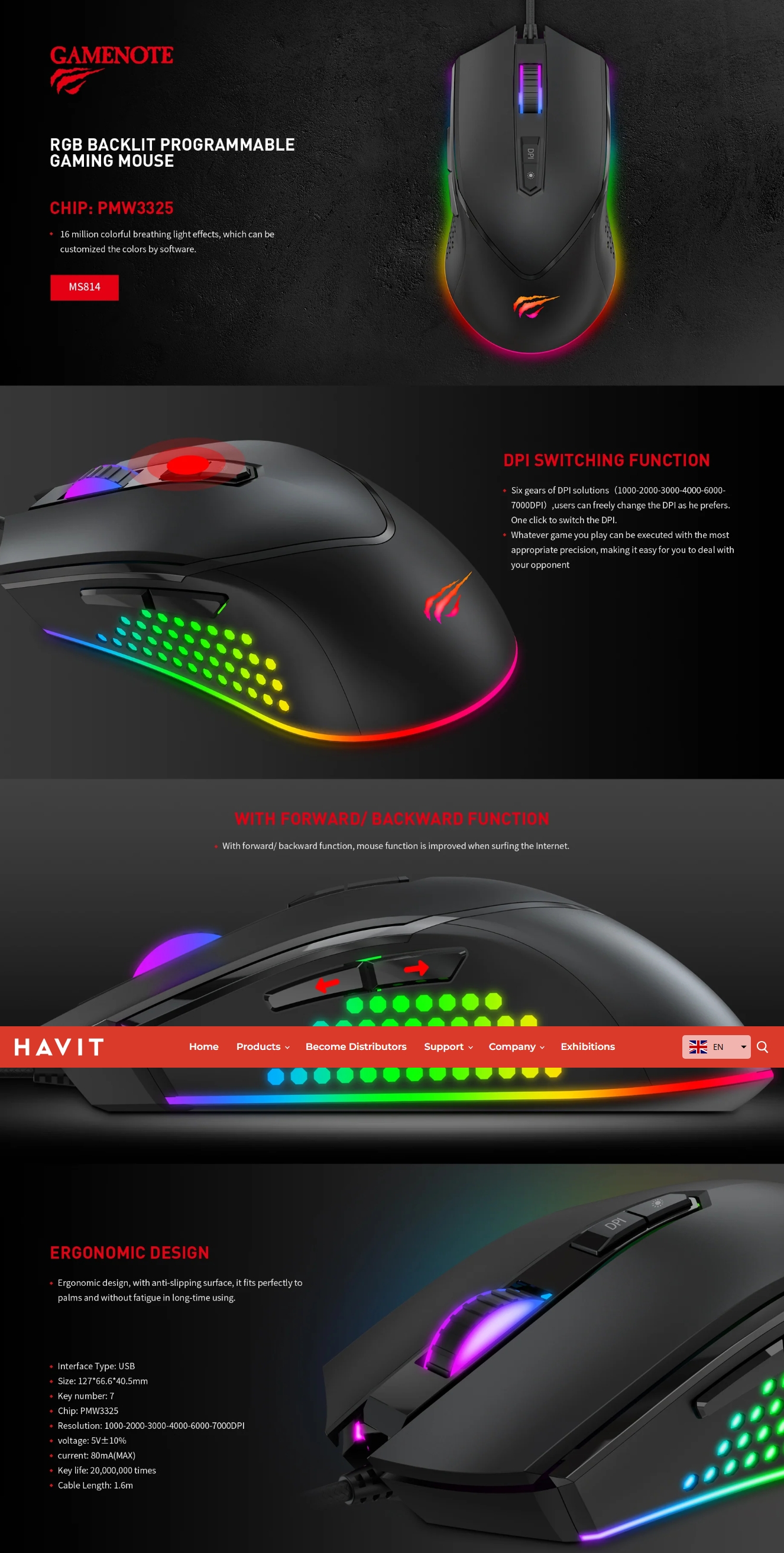 Havit MS814 RGB Backlit Programmable 7000 DPI Gaming Mouse