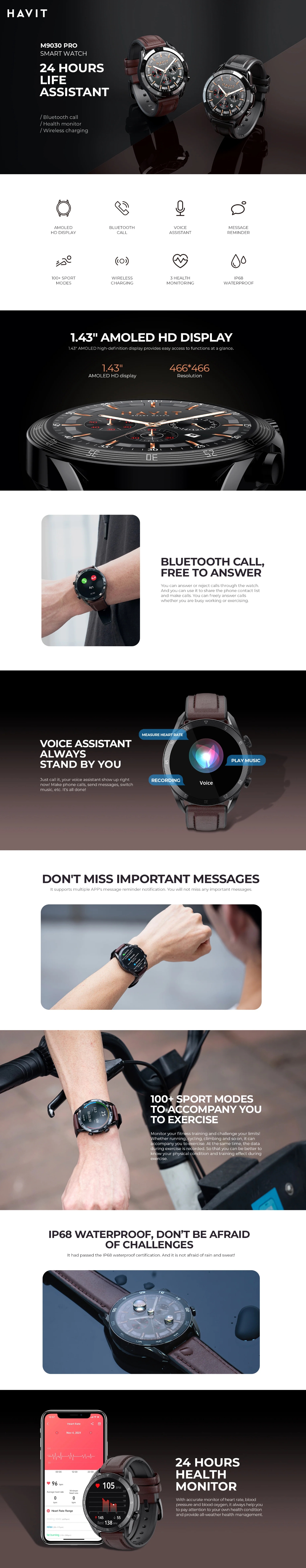 Havit Pro Activity Tracker Smart Watch - Black
