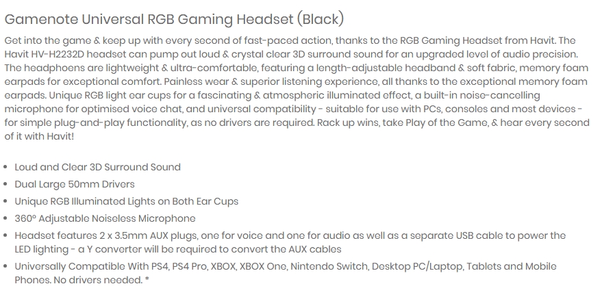 Havit RGB Gaming Headset + 3.5mm Headset Mic Splitter Xbox