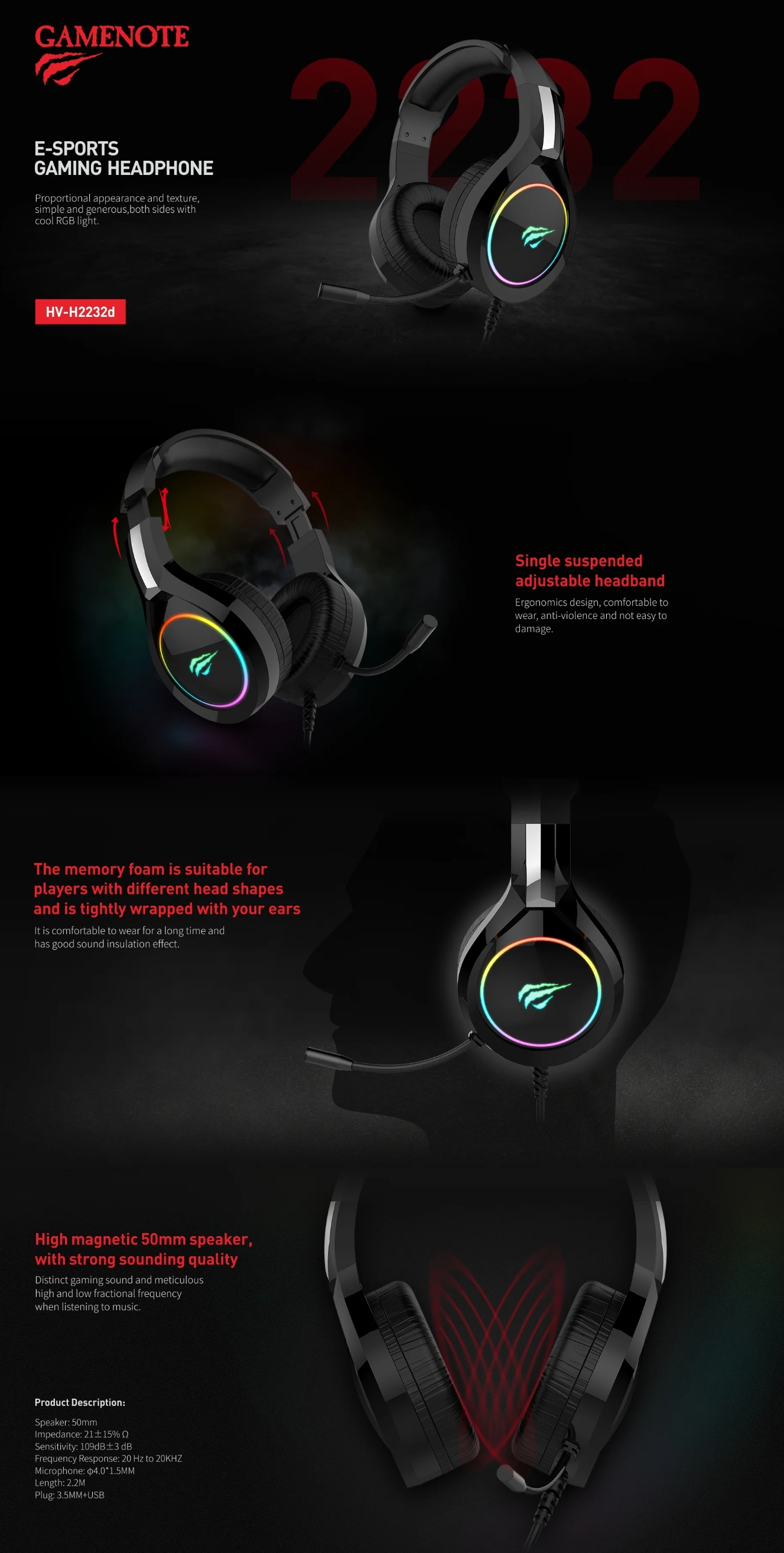 Havit RGB Gaming Headset + 3.5mm Headset Mic Splitter Xbox