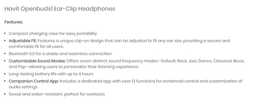 Havit TWS Open-Ear Noise Cancelling Dual Connection Earbuds - Black