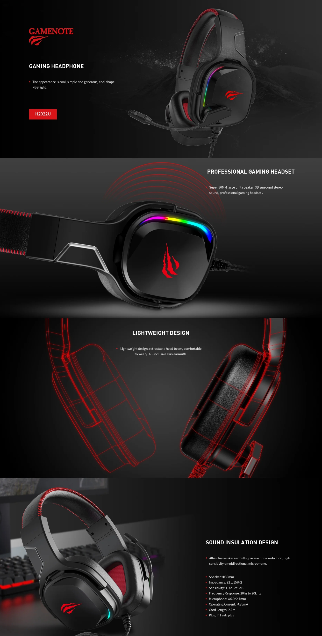 Havit USB 7.1 Channel RGB Gaming Headphones