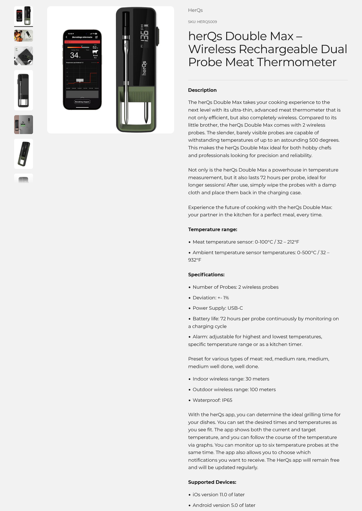 herQs Double Max - Wireless Rechargeable Dual Probe Meat Thermometer