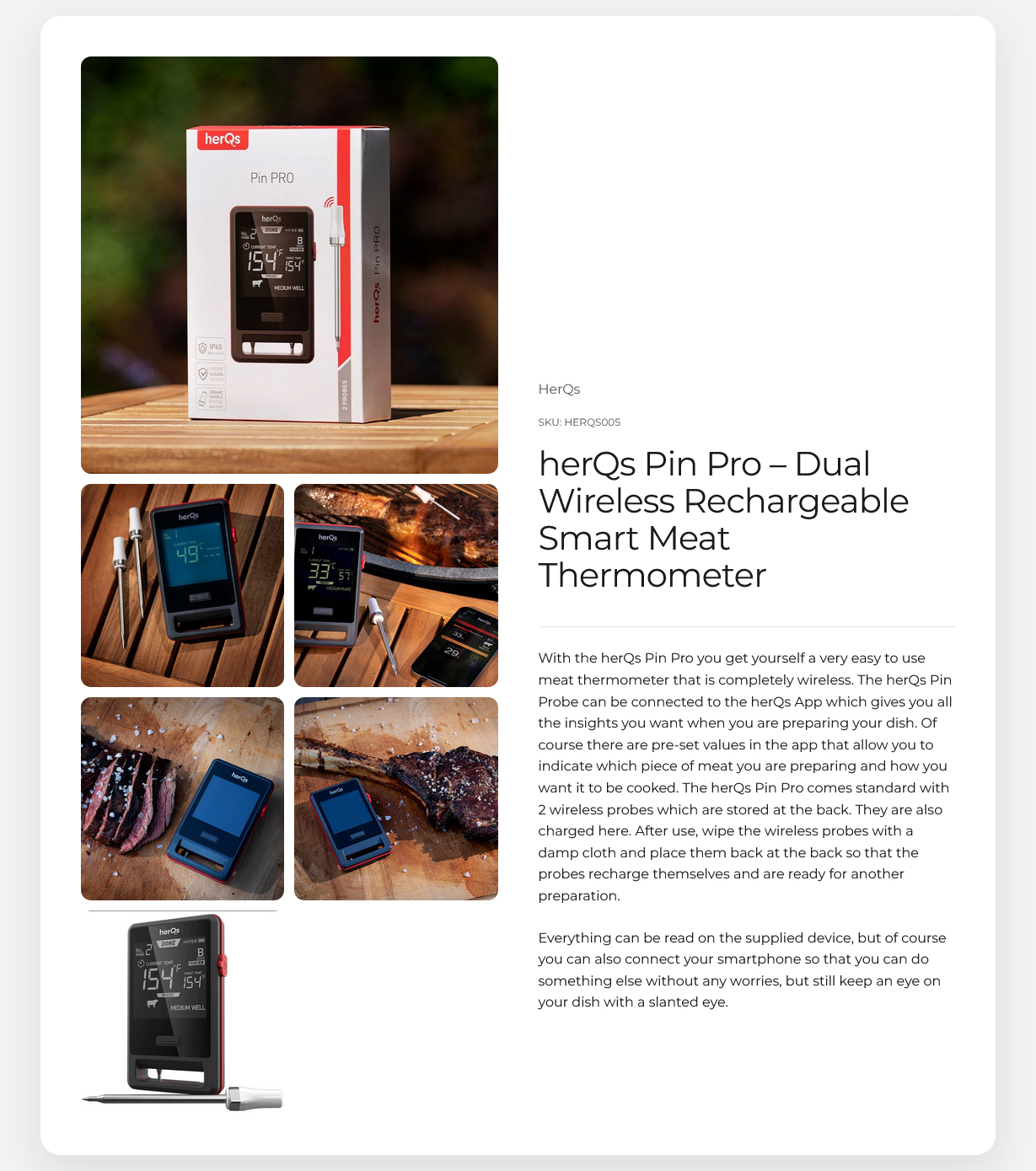herQs Single Max - Wireless Rechargeable Single Probe Meat Thermometer