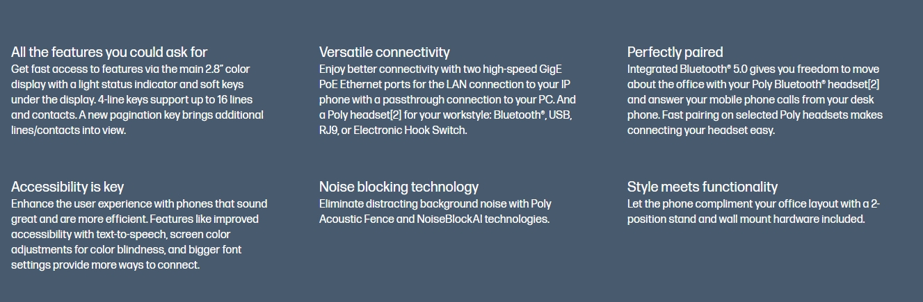 HP Poly Edge E220 IP Phone - PoE-enabled