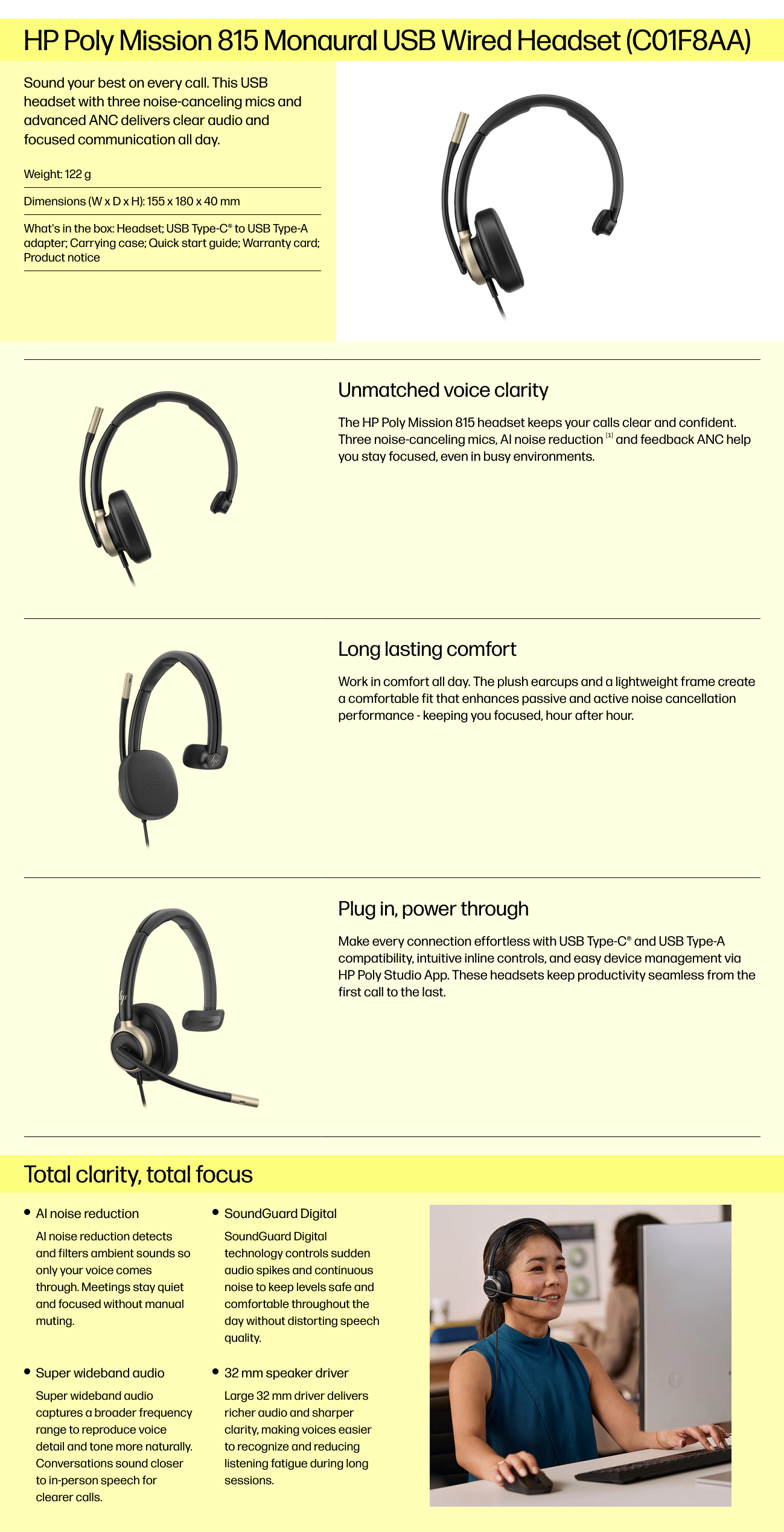 HP Poly Mission C01F8AA 815 Monaural USB Wired Headset