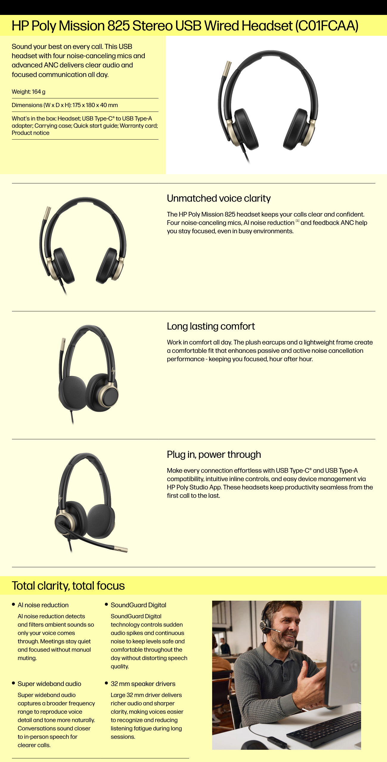 HP Poly Mission C01FCAA 825 Stereo USB Wired Headset