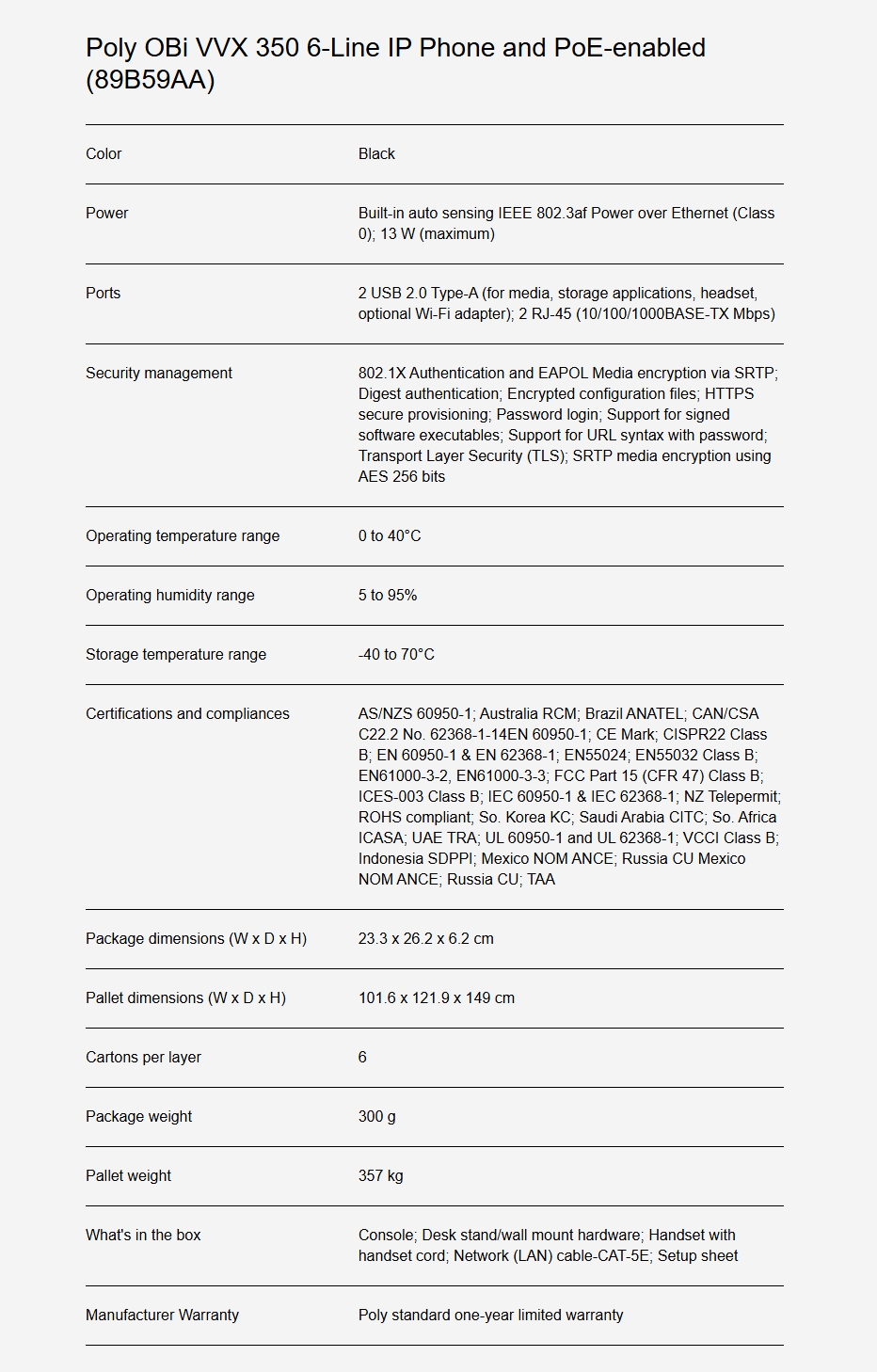 HP Poly OBi VVX 350 6-Line IP Phone - PoE-enabled