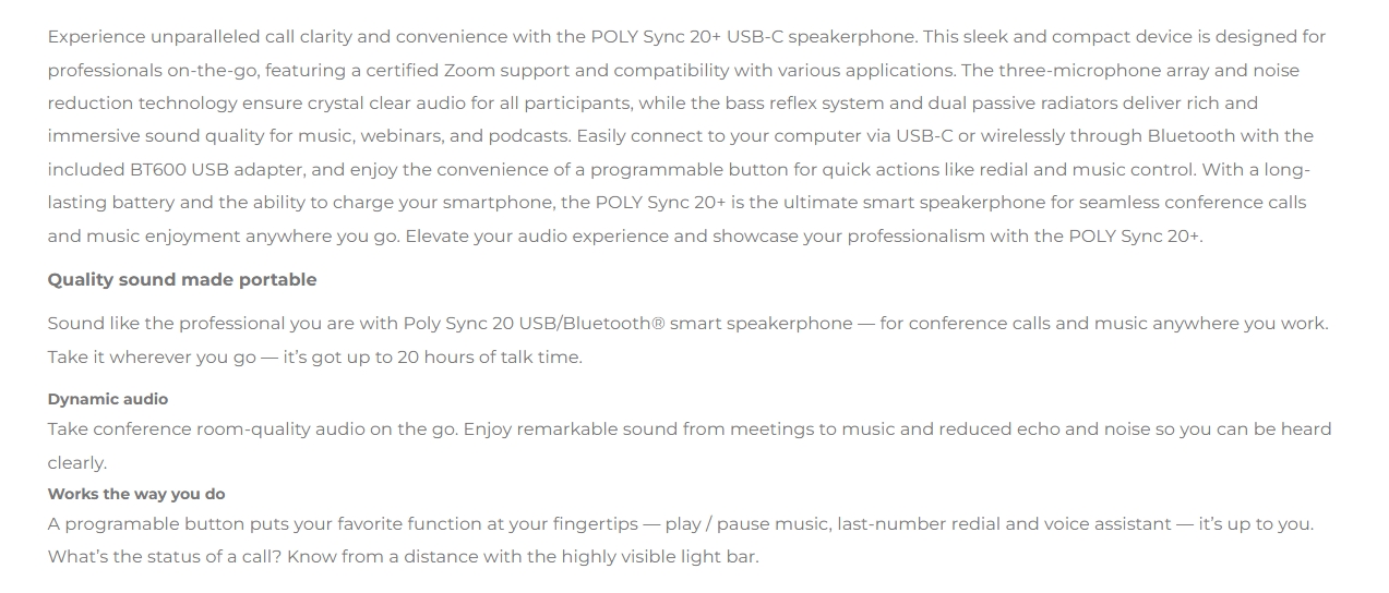 HP Poly Sync 20+ USB-C Speakerphone