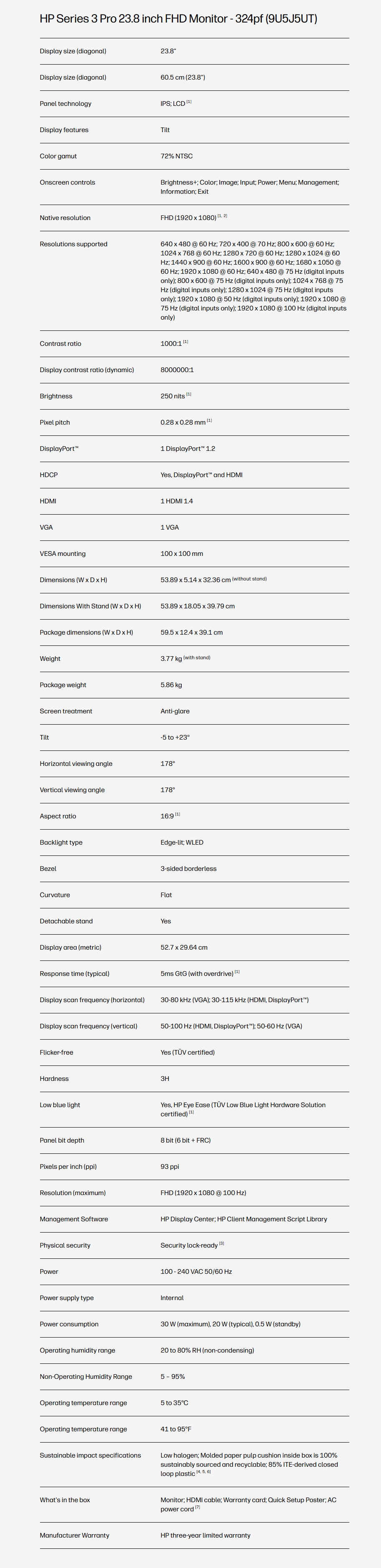 HP Series 3 Pro 23.8" Full HD Anti-Glare IPS Monitor