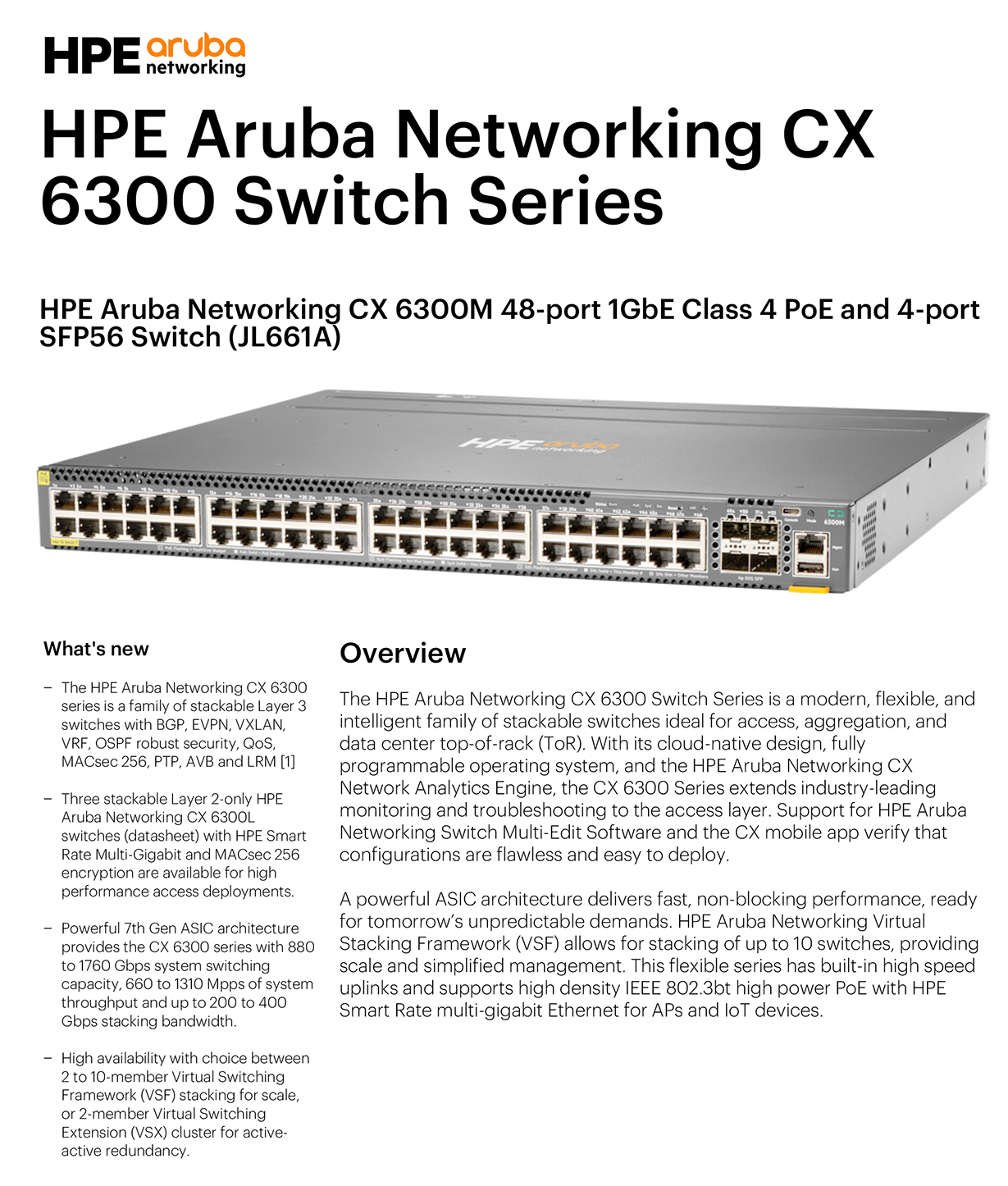 HPE Aruba Networking CX 6300M 48-Port PoE Switch with 4-Ports